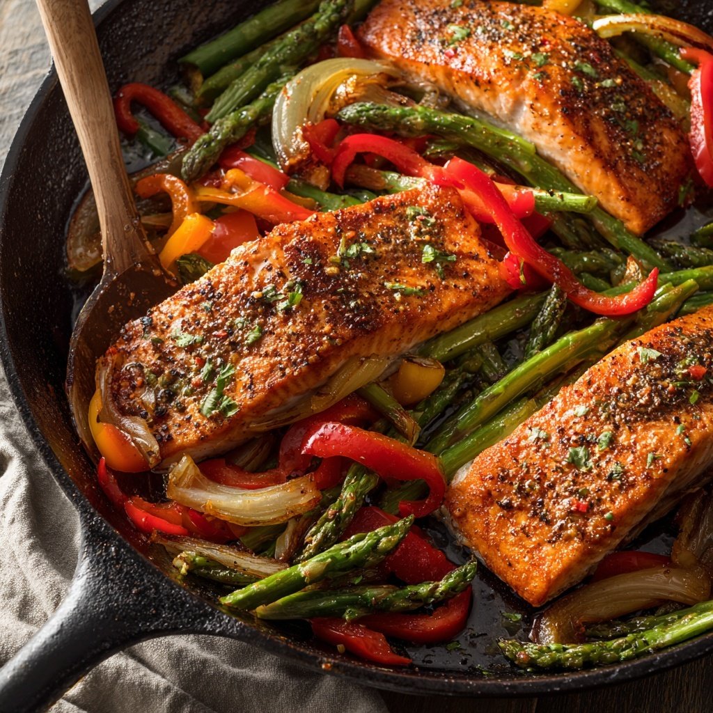One Pan Salmon With Vegetables