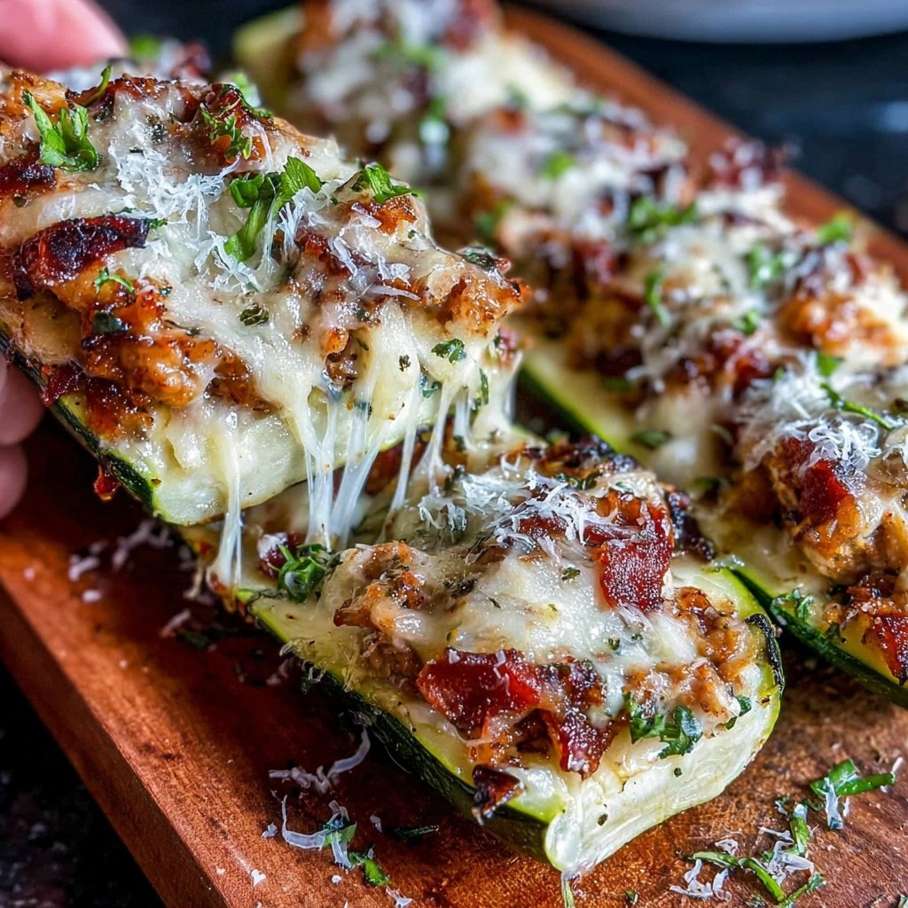 Shredded Chicken Stuffed Zucchini Boats
