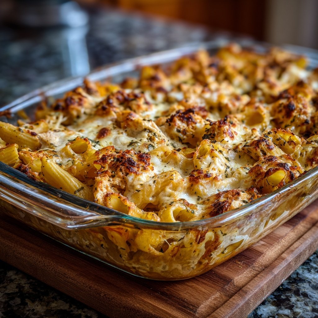 Creamy Garlic Chicken Pasta Bake