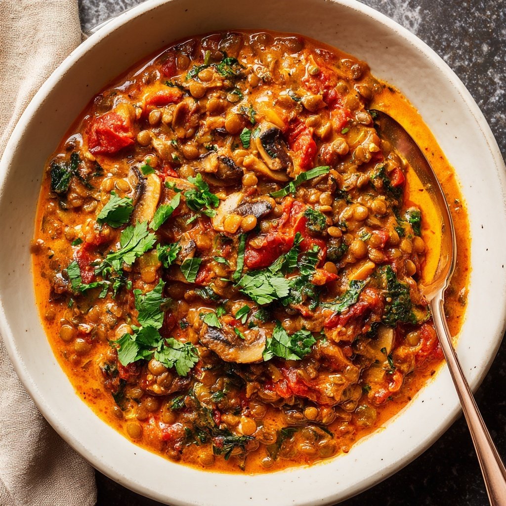 Creamy Tomato Mushroom Lentils