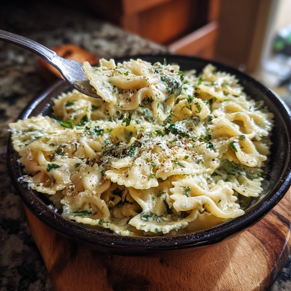 Bow Tie Pasta With Spinach Alfredo