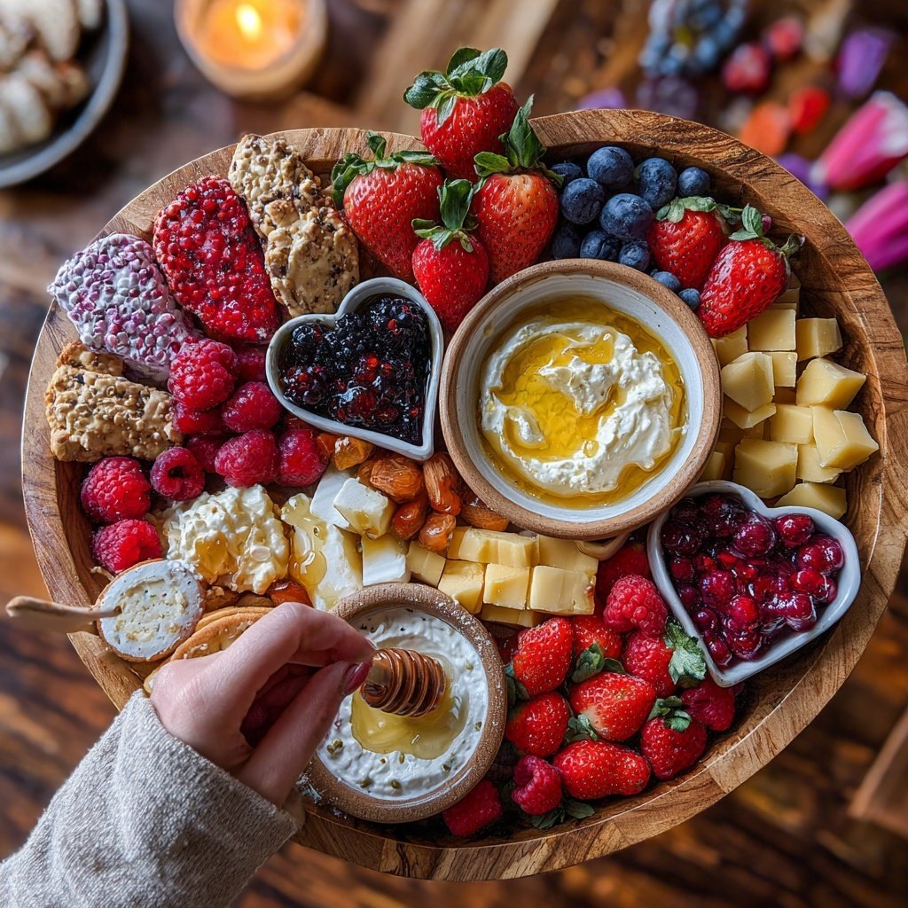 Valentines Charcuterie Board with Yogurt Dips