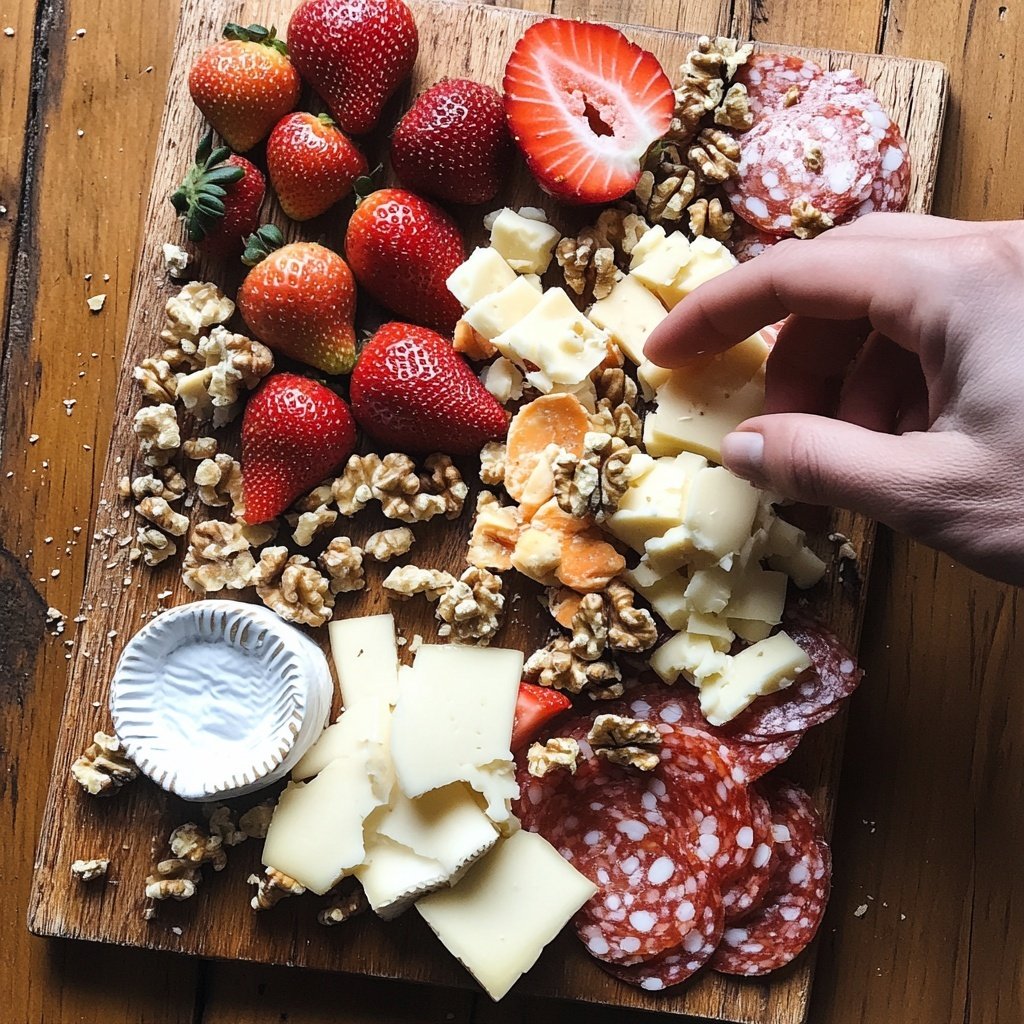 Valentines Charcuterie Board with Cheese and Nuts